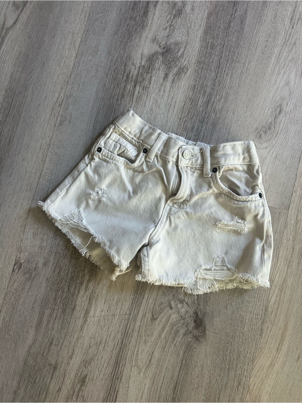Zara Cream Distressed Denim Shorts